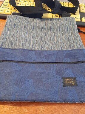NEW ! Helen's Daughters Blue Patterned Tapestry Fabric Crossbody Bag Black Strap